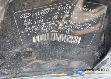 2018 Hyundai Elantra Value Edition z USA, uszkodzony, nr VIN KMHD84LF1JU475602